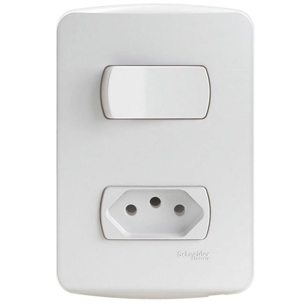 Conjunto 1 Interruptor Simples + 1 Tomada 2 Pinos + Terra 10 Amperes 250 Volts S3b69030 Schneide