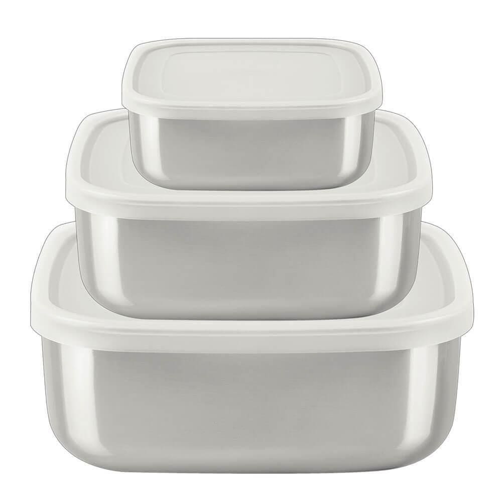 Jogo De Potes Tramontina Freezinox Quadrados Em Aço Inox Com Tampa Plástica 3 Peças 64220800