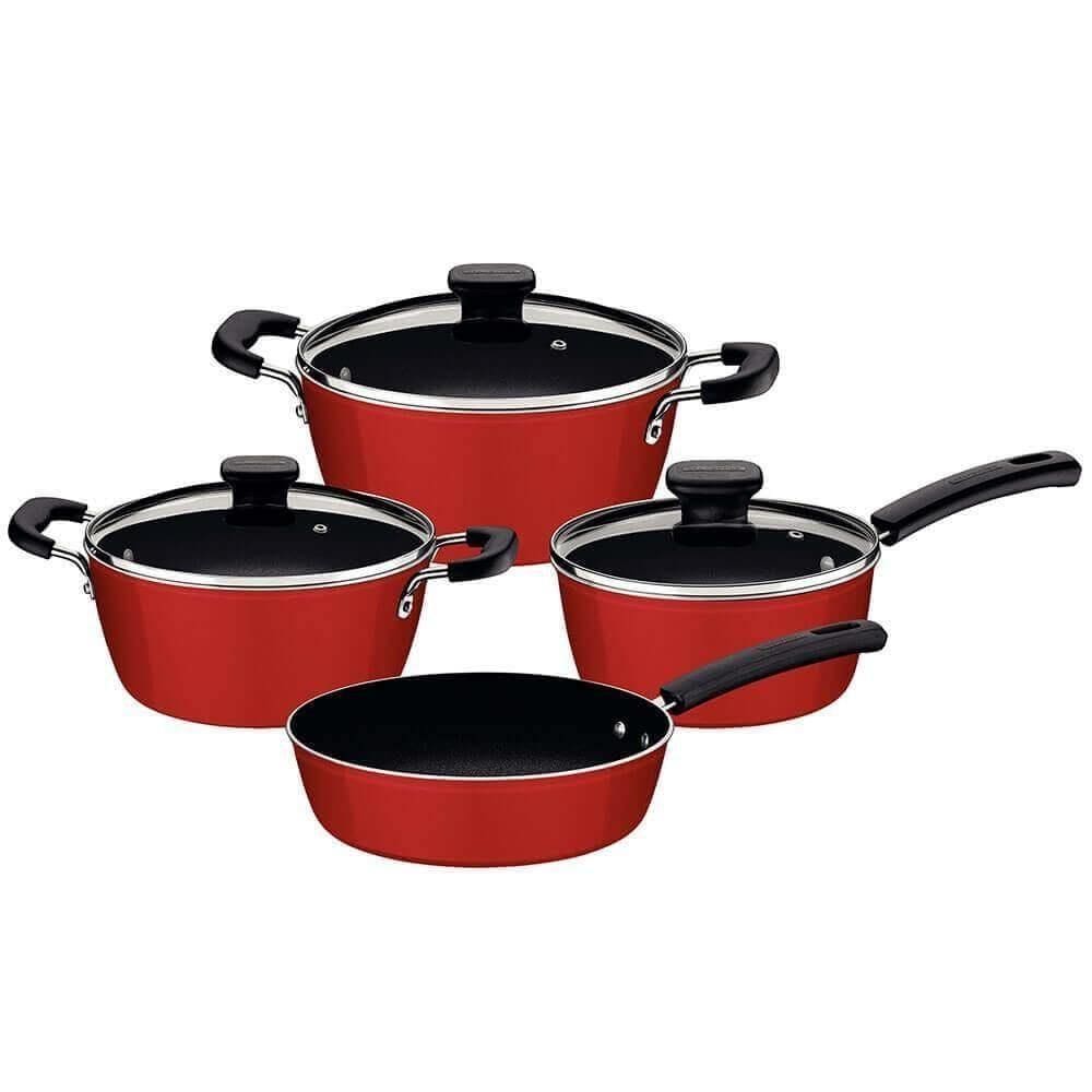 Jogo De Panelas Tramontina Sicília Alumínio Revest Inter Cerâmico Exter Em Poliéster Vermelho 4 Pçs