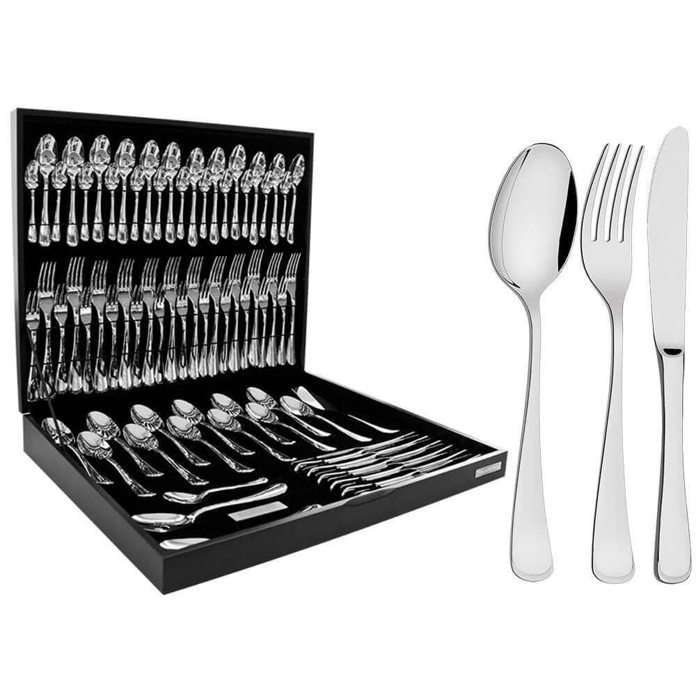 Faqueiro Tramontina Mônaco Aço Inox Facas De Mesa Forj. Brilho E Estojo De Madeira 76 Pçs 66917307