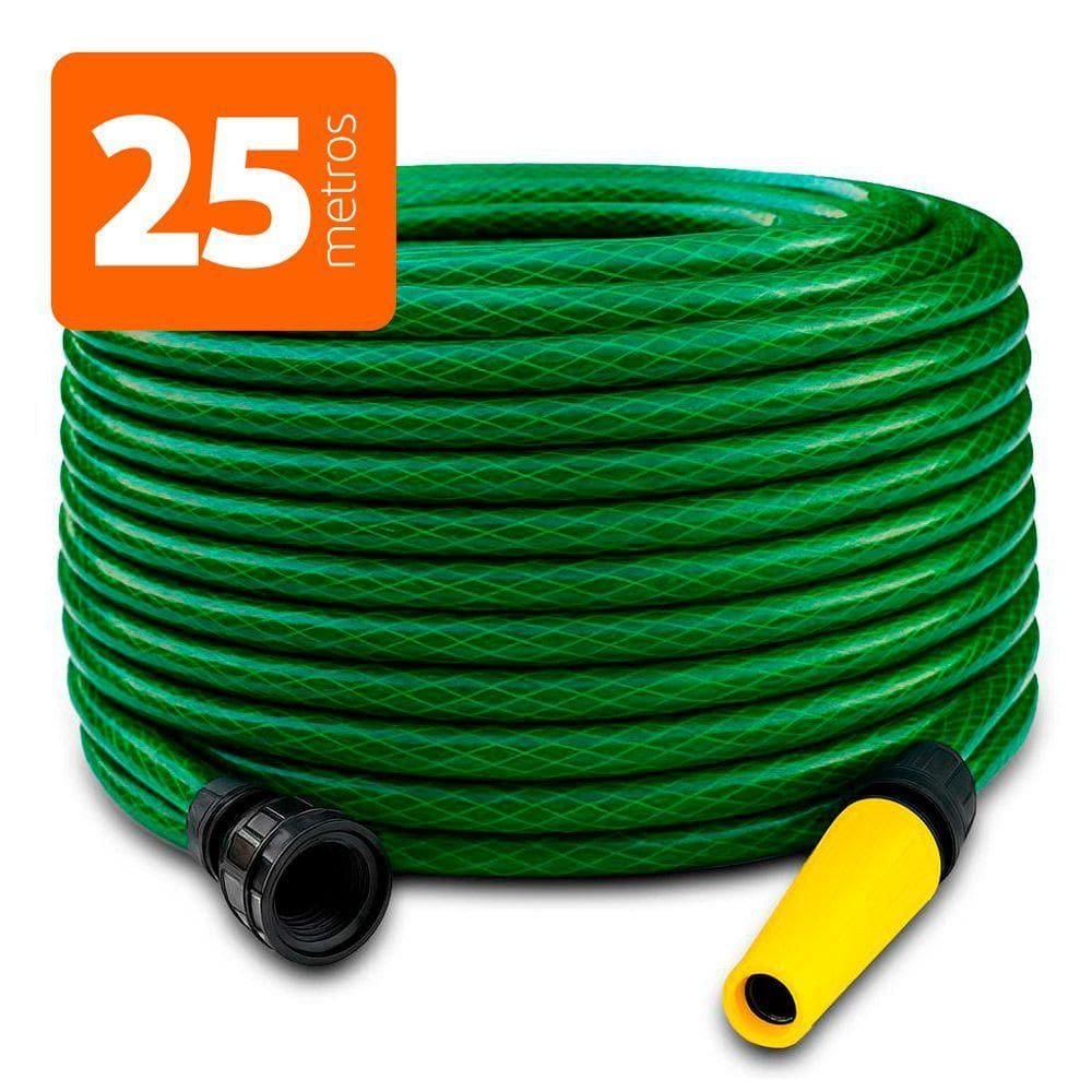 Mangueira Para Jardim Reforçada Em Pvc Anti-torção Com Engate E Esguicho Verde - Unifios Tamanho 25 M