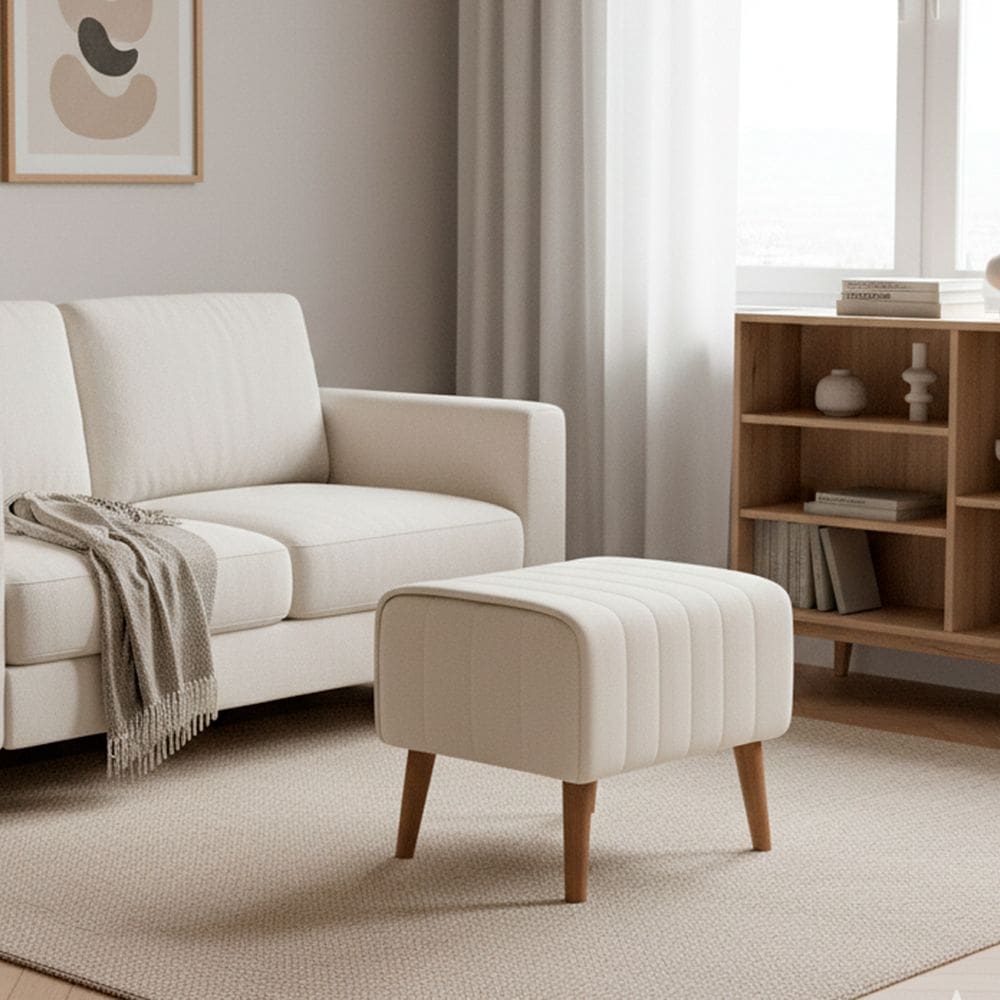 Puff Verso Bouclé Premium Exclusivo De Luxo Assento Extra Para Sala Quarto Pés Palito Design Autoral