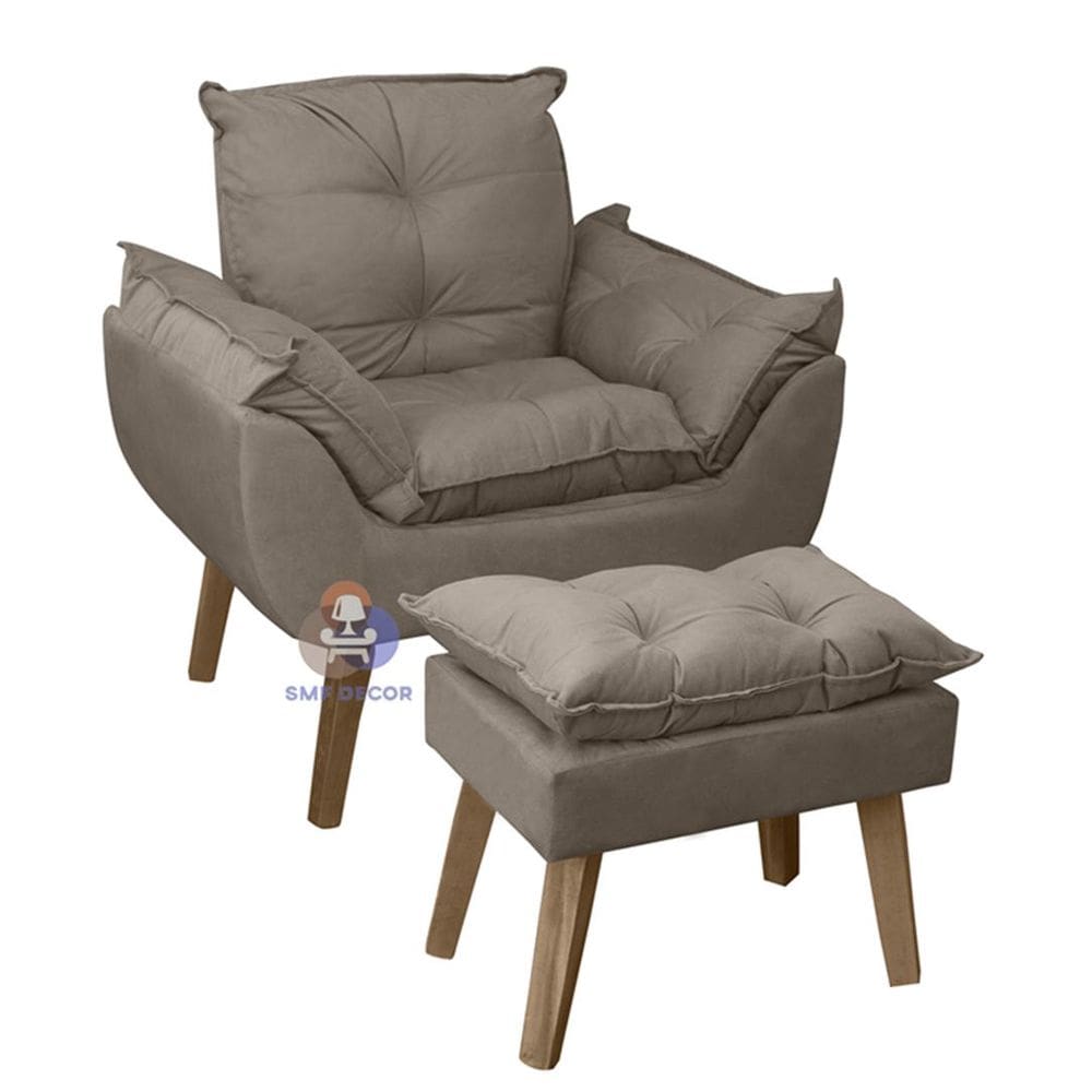 Poltrona/Cadeira Decorativa com Puff Glamour Opala Capuccino para Amamentação - Capuccino