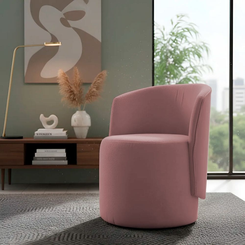Poltrona Aura Decorativa Orgânica Bouclé Premium De Luxo Para Sala Quarto Recepção Formato Cilíndrico Design Escultural