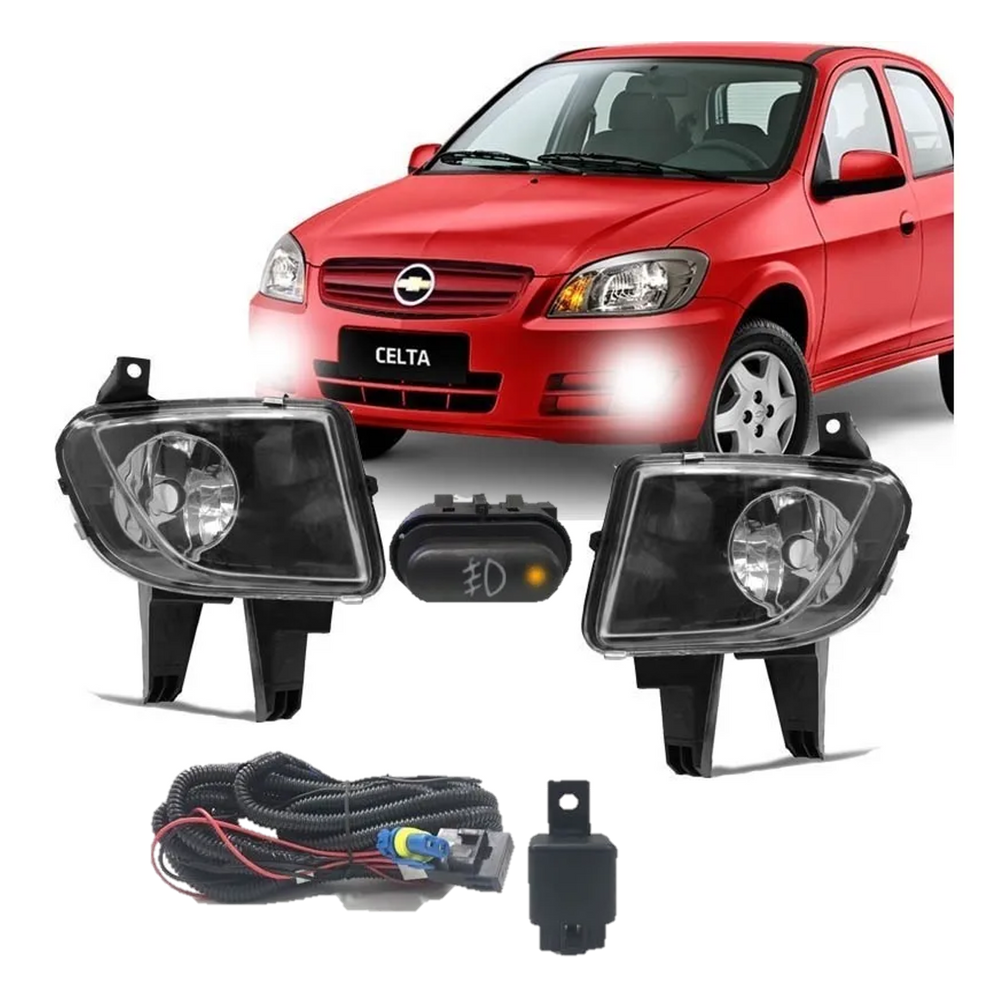 Kit Farol Neblina Milha Celta Prisma 2007 2008 2009 2010 2011 Botão Painel