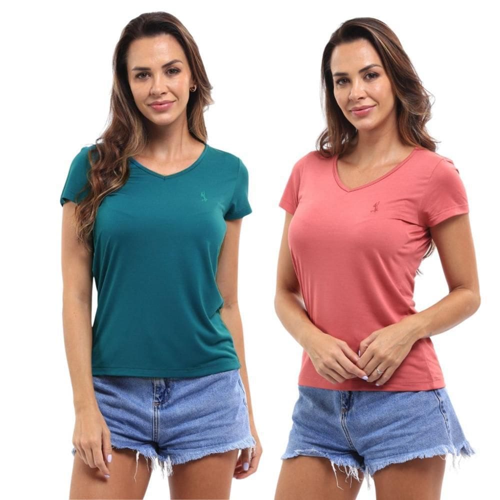 Kit 2 Camiseta Feminina Dia A Dia Gola V Academia