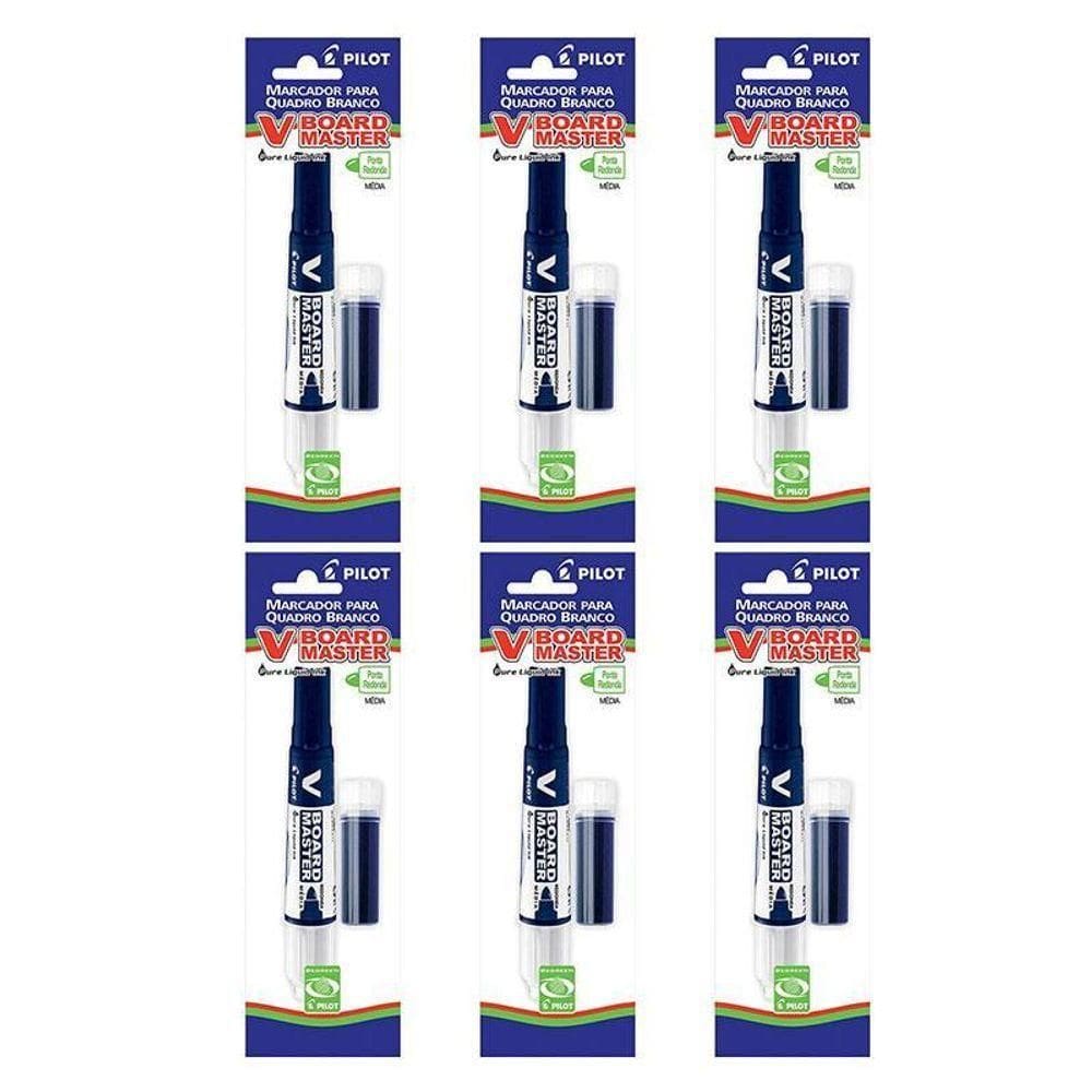 Pincel Para Quadro Branco Recarregável Desmontado Board Master Azul 6 Unidades - Pilot