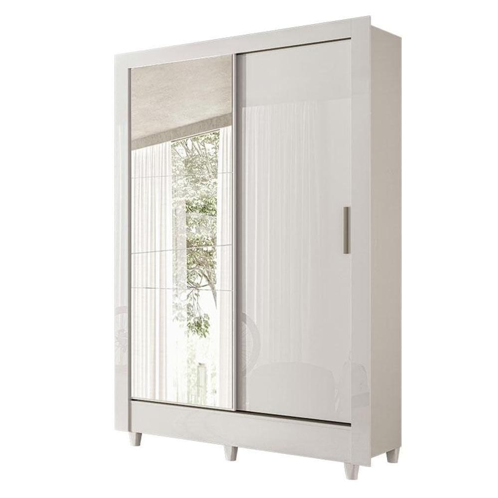 Guarda Roupa Belgica 2 portas de Correr com Espelho Branco Brilho - Santos Andirá