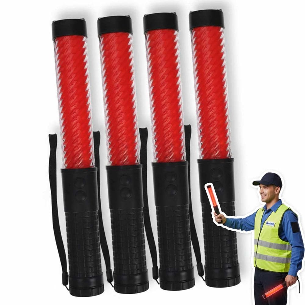 Bastao Sinalizador Kit 4 Uni Apito Baliza Lanterna Transito Estacionamento Guarda Obra Manobrista Recarregavel Evento