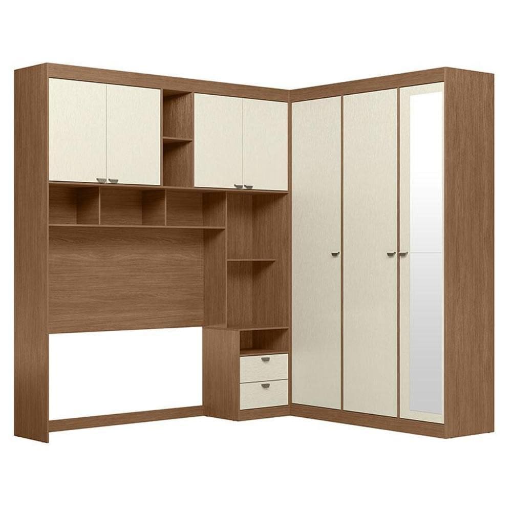 Quarto casal Lugano com Espelho Jatobá Areia Acetinado - Santos Andirá