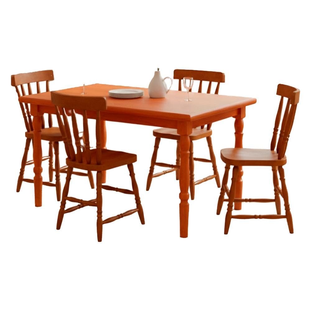 Mesa Retangular 126X80 04 Cadeiras Madeira Macica Pes Torneados Marjori
