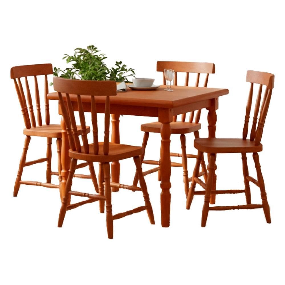 Mesa Quadrada 80X80 04 Cadeiras Madeira Macica Pes Torneados Marjori