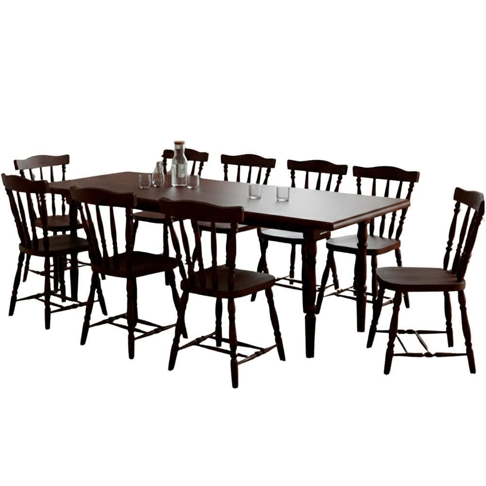 Mesa Retangular 250X90 10 Cadeiras Madeira Macica Pes Torneados Marjori