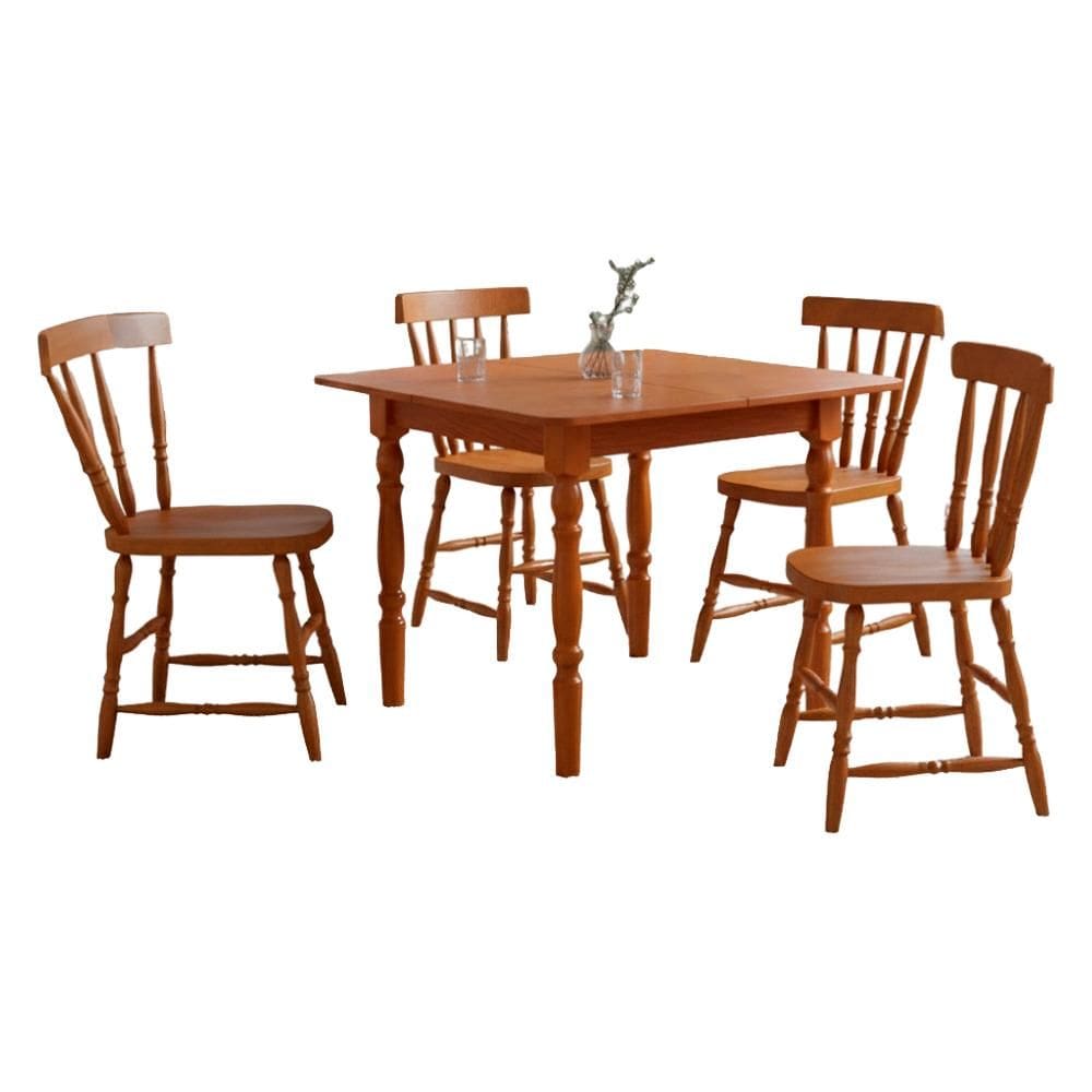Mesa Dobrável 96X81 04 Cadeiras Madeira Macica Pes Torneados Marjori