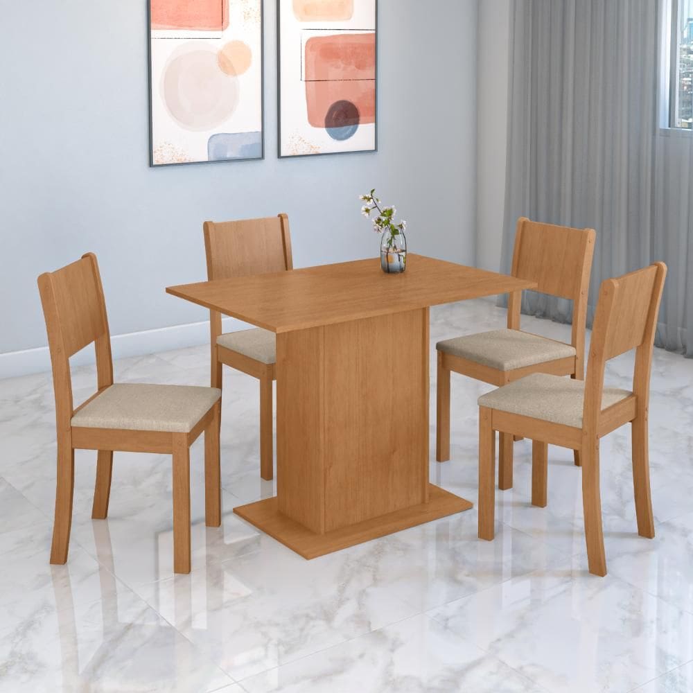 Mesa Guarapari com 4 Cadeiras Easy Line Linho Rinzai Bege Amêndoa Clean
