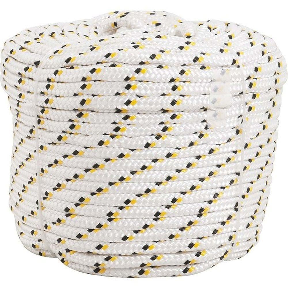 Corda Multifilamento Trançada 14,0 Mm X 110 M, Branca Com Detalhes Em Preto E Amarelo, Vonder