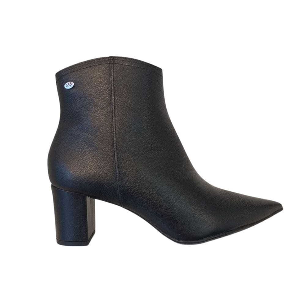 Bota Feminina Cano Curto Bico Fino Couro Salto Grosso Confort