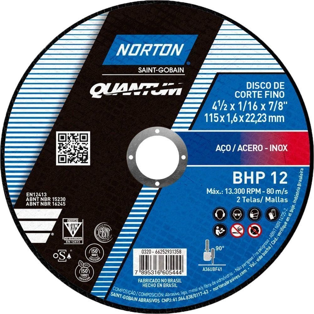 Disco De Corte, 115 Mm X 1,6 Mm X 22,23 Mm, Bhp 12 Norton Ostenvonder