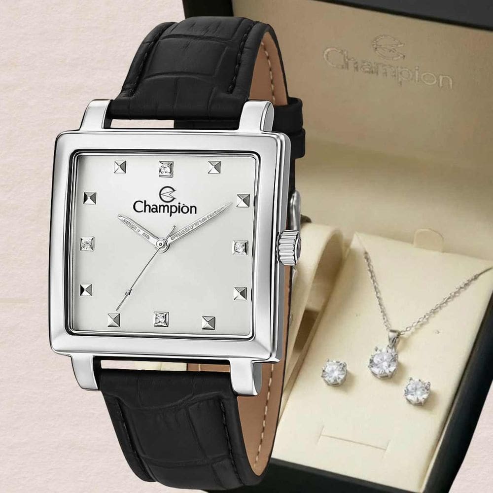Relógio Champion Feminino Analógico Prata CN28106Y + Kit Colar e Brinco