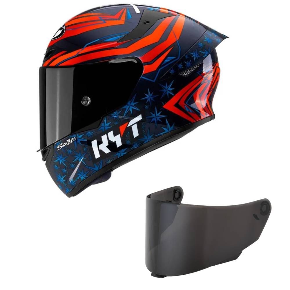 Capacete KYT TT Course Fernandez 2022 Azul e Vermelho Mais Viseira Fumê