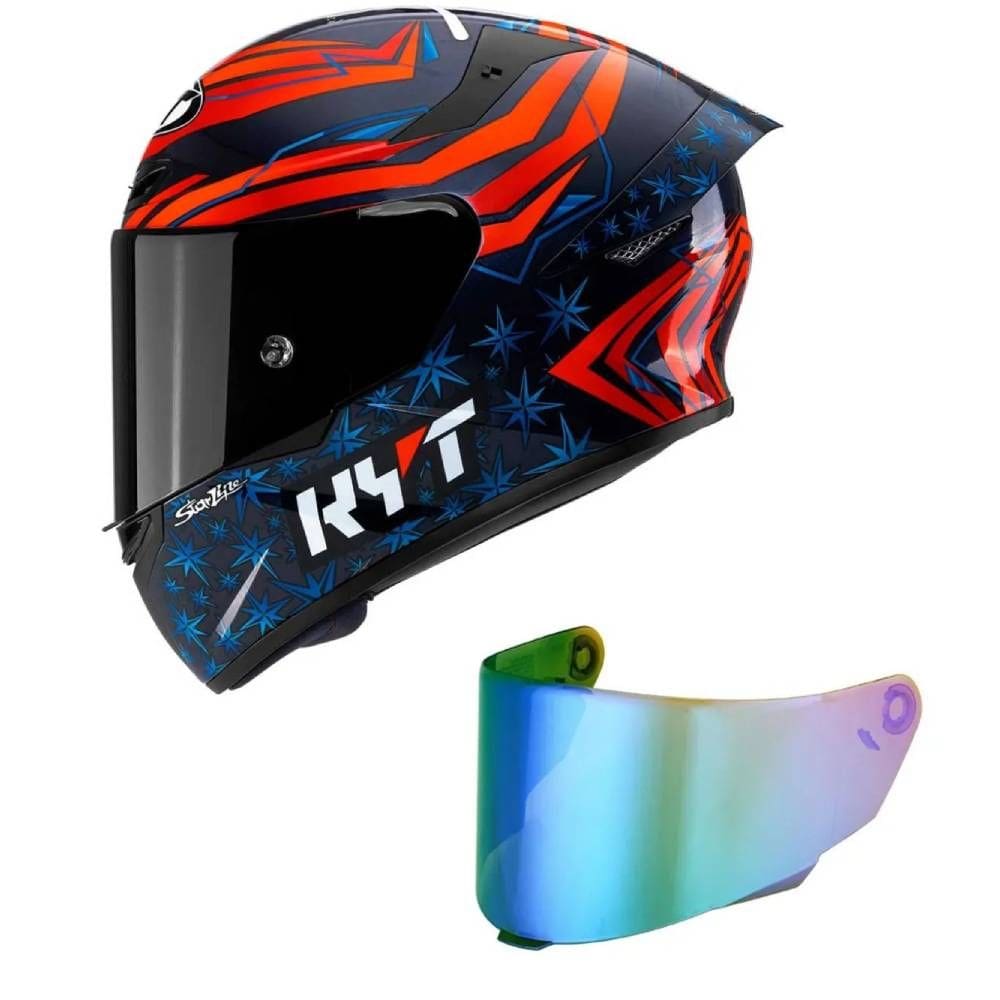 Capacete KYT TT Course Fernandez 2022 Azul e Vermelho Mais Viseira Camaleão