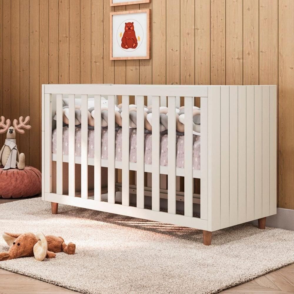 Berço 3 em 1 com Colchão 4 Níveis Valentina Branco Soft / Jequitibá