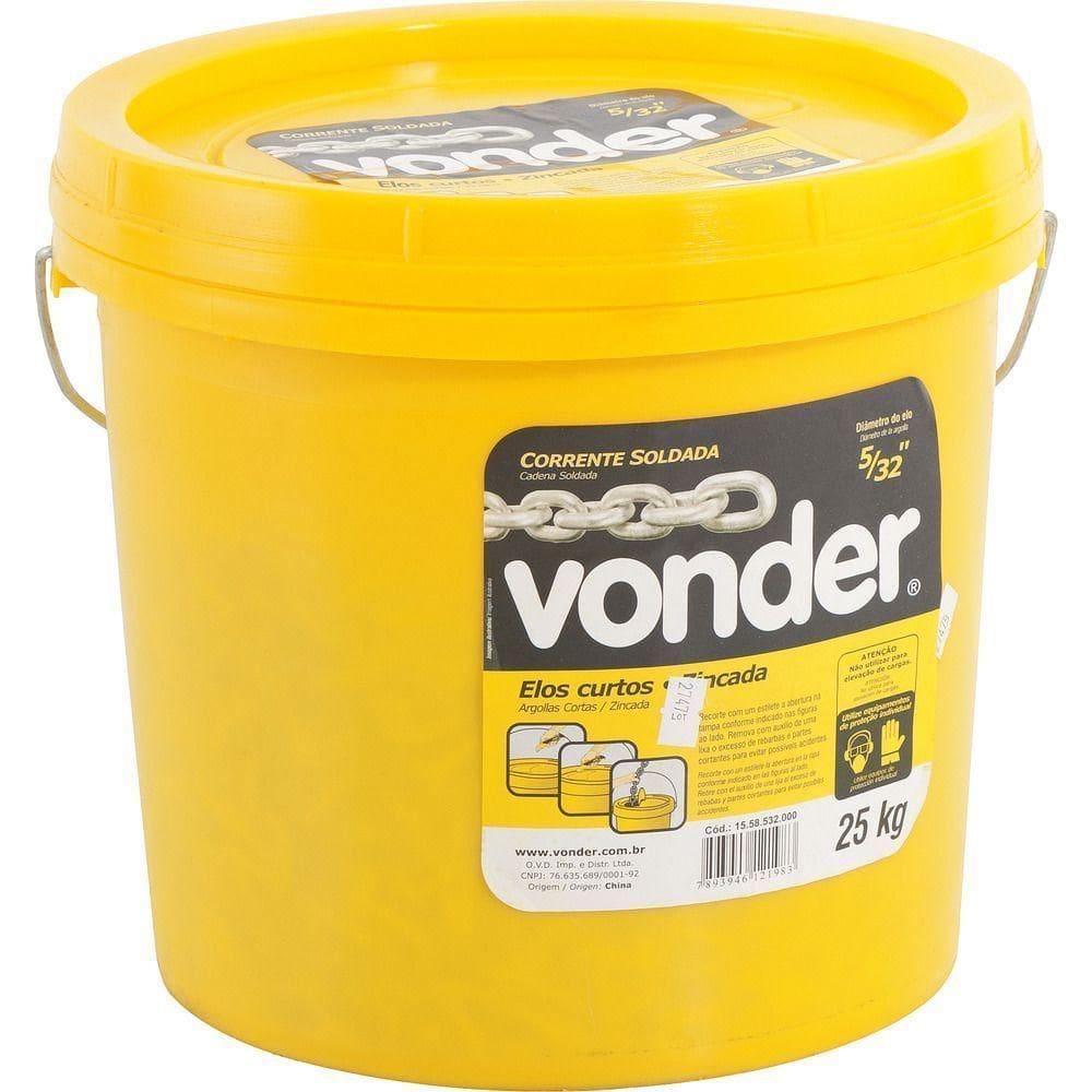 Corrente 5-16 Longa Zincada Balde Plástico Com 25 Quilos -