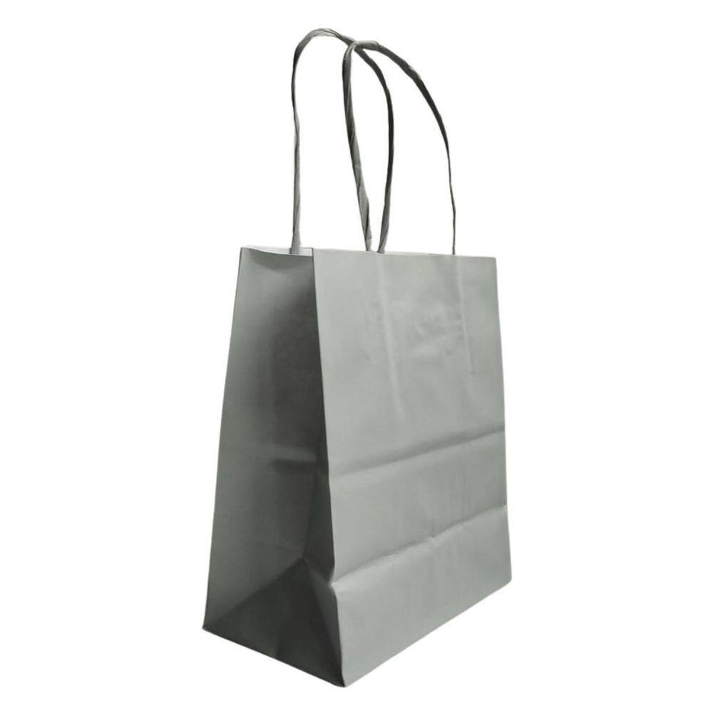 Kit 10 Sacola De Papel Kraft Prata Presente Pp 13,5X8X16Cm