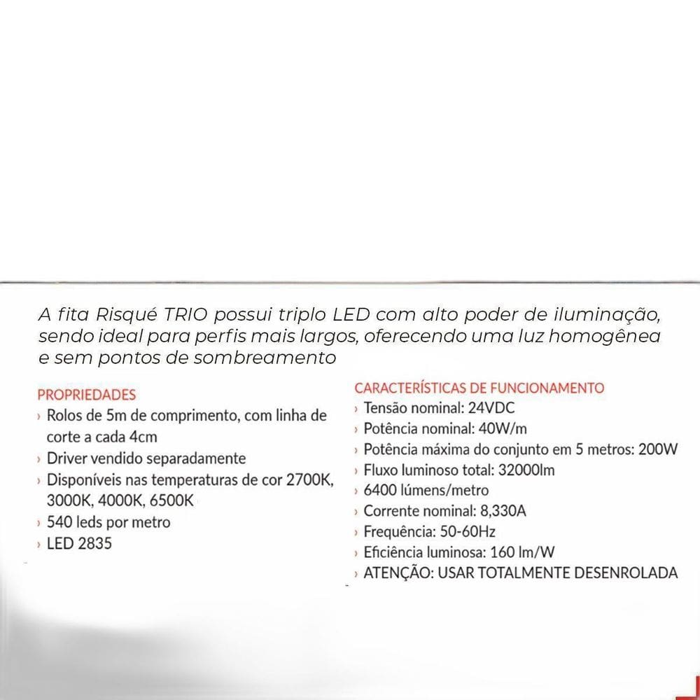 Fita Led Risque Trio 40W 2700K 5 Metros 24V Ip20 540 Leds/M
