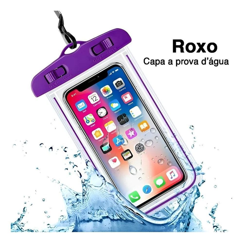 Kit 3 Capas Prova D`Água Celular: Mergulho, Praia, Pisc Roxo