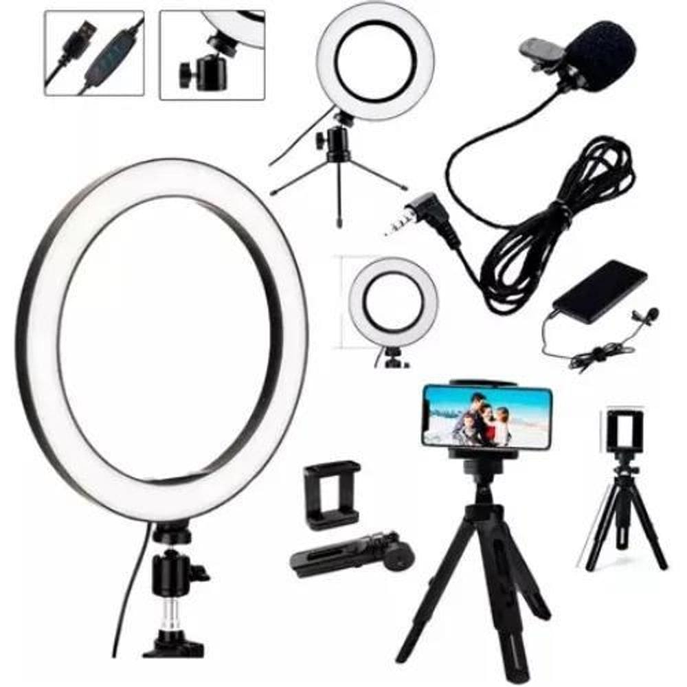 Kit Youtuber Completo: Microfone, Ring Light E Tripé