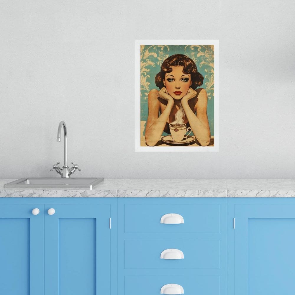 Quadro Para Cozinha Pin Up Com Café 33X24Cm - Com Vidro