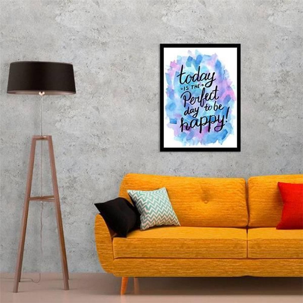 Quadro Today The Perfect Day To Be Happy 24X18 Vidro Preta