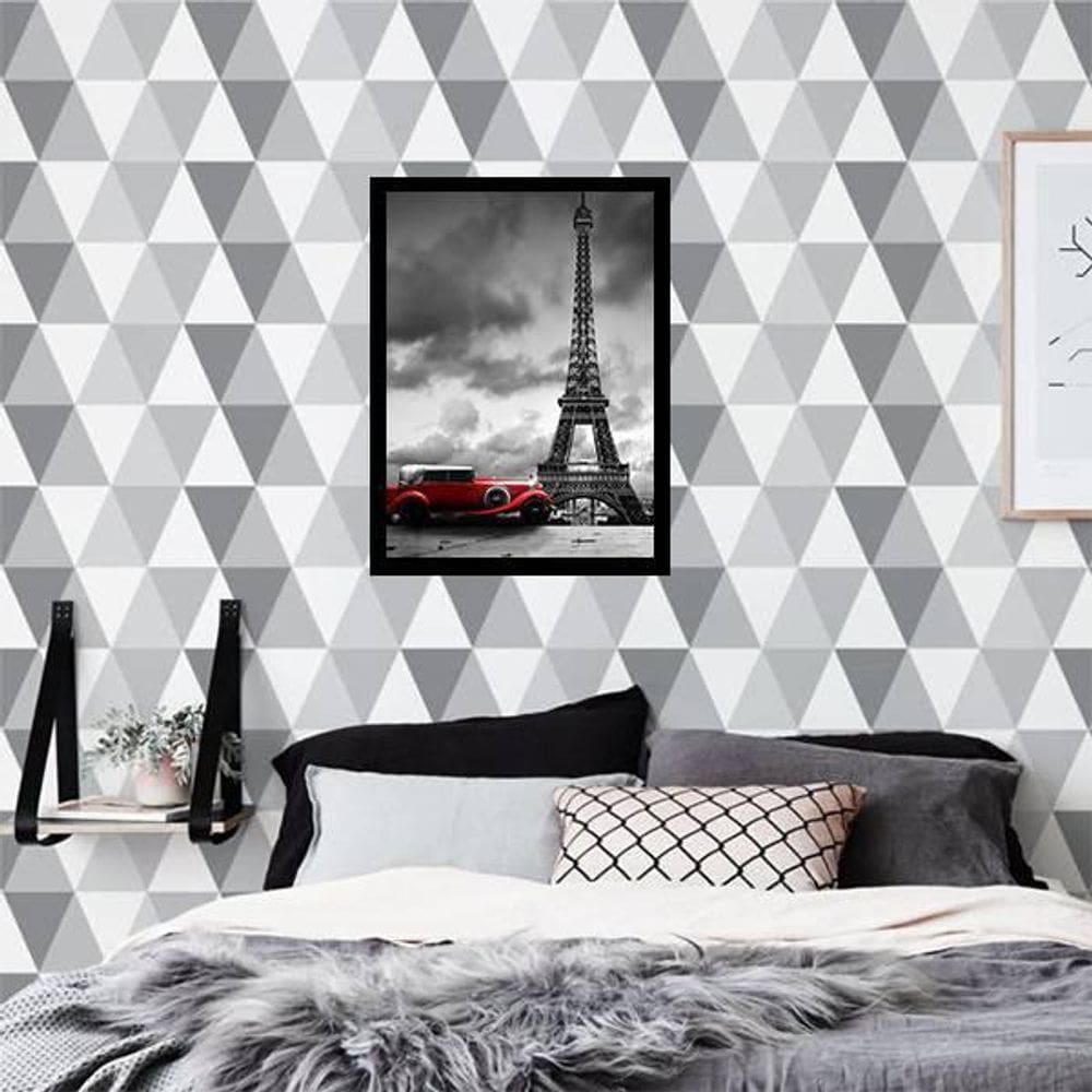 Quadro Fotografia Carro Vermelho Torre Eiffel 24X18Cm