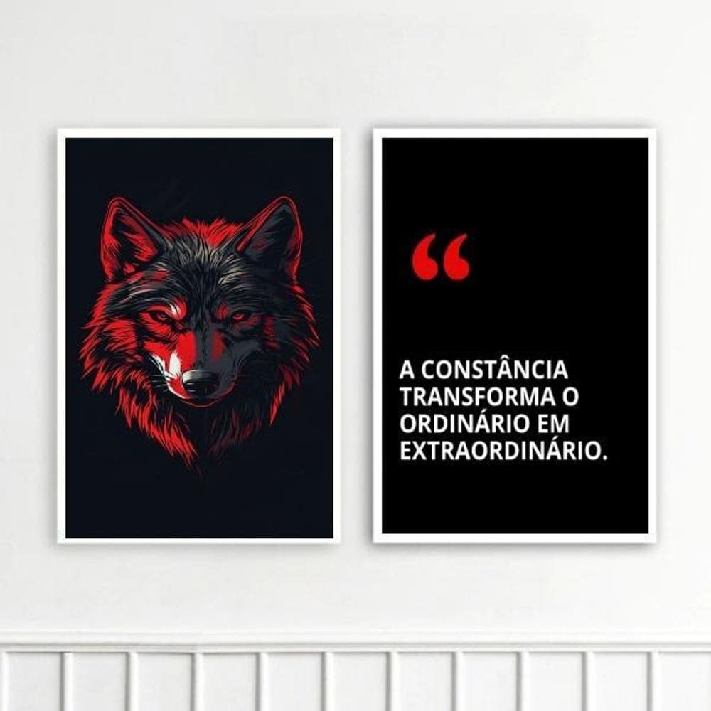 Kit 2 Quadros Motivacionais Constância - Lobo 33X24Cm Vidro