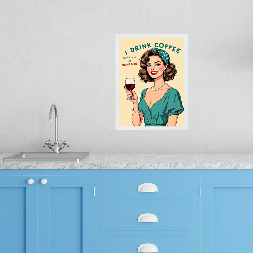 Quadro Cozinha Retro Coffee & Wine - Pin Up 24X18Cm - Vidro