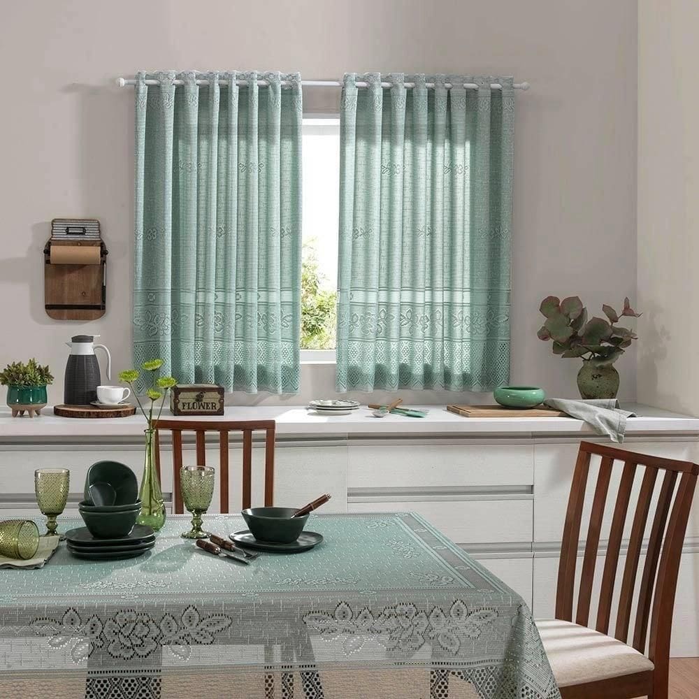 Cortina Com Toalha De Mesa 4L Quadrada Pistache Renda