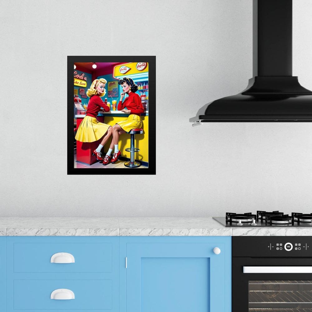 Quadro Cozinha Retrô Pin Ups Lanchonete 24X18Cm - Com Vidro