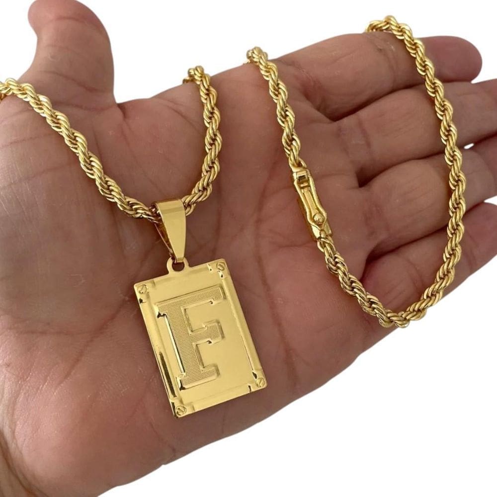 Cordão 5Mm Baiano + Pingente Letra - Banhado A Ouro