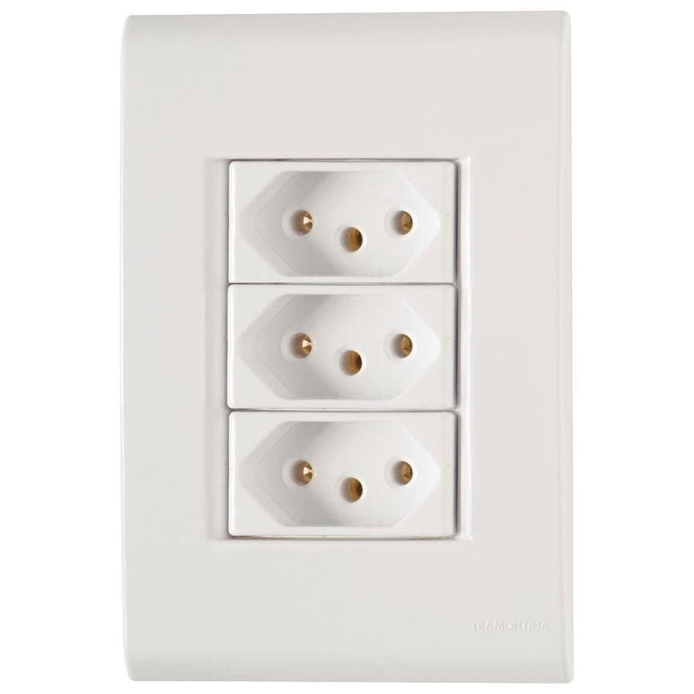 Conjunto Liz Branco 4x2 com 3 Tomadas 2p+t de 20 Ampères E 250 Volts 57170079 Tramontina Cj.3 To