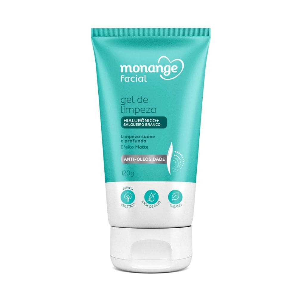 Gel de Limpeza Facial Monange Antioleosidade para Limpeza Suave e Profunda Efeito Matte 120g