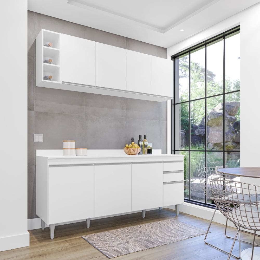 Cozinha Compacta Ágatha 180cm 8 Portas 2 Gavetas com Tampo Branco Maderatto Móveis