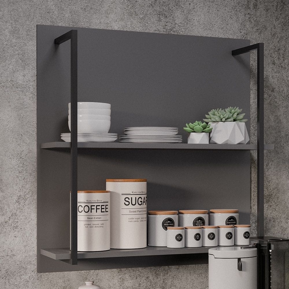 Painel Organizador com 2 Prateleiras Clara Grafite Maderatto Móveis