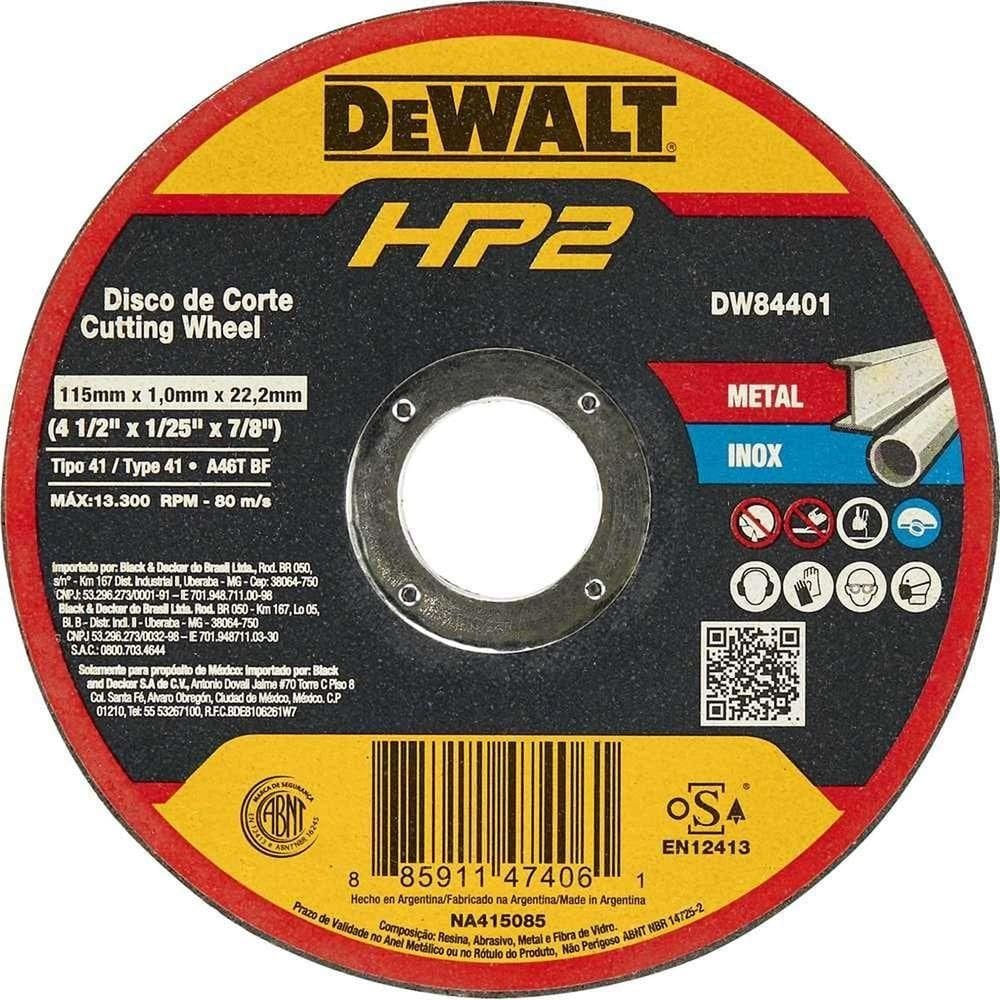 Disco De Corte 115 Mm X 1 Mm X 22,23 Mm, Dw84401 Hp2 Dewalt Ostenvonder