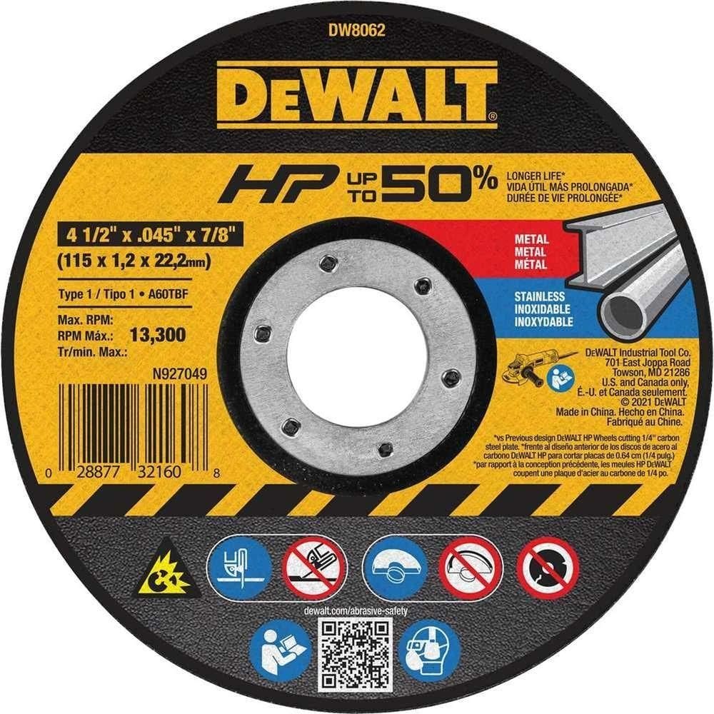 Disco De Corte 115 Mm X 1 Mm X 22,23 Mm, Alta Performance Para Metal E Inox, Dw8062, Dewalt Ostenvonder