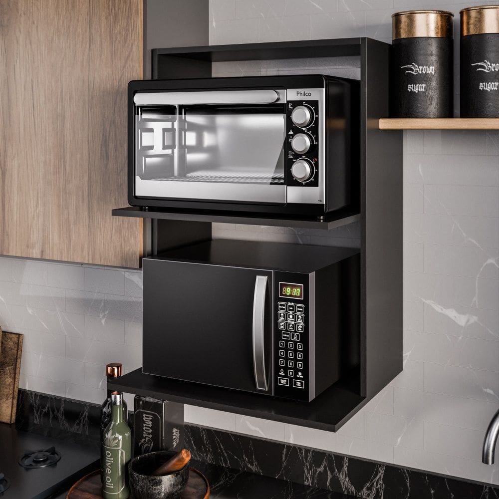 Suporte para Microondas e Forno Lauren Preto Maderatto Móveis