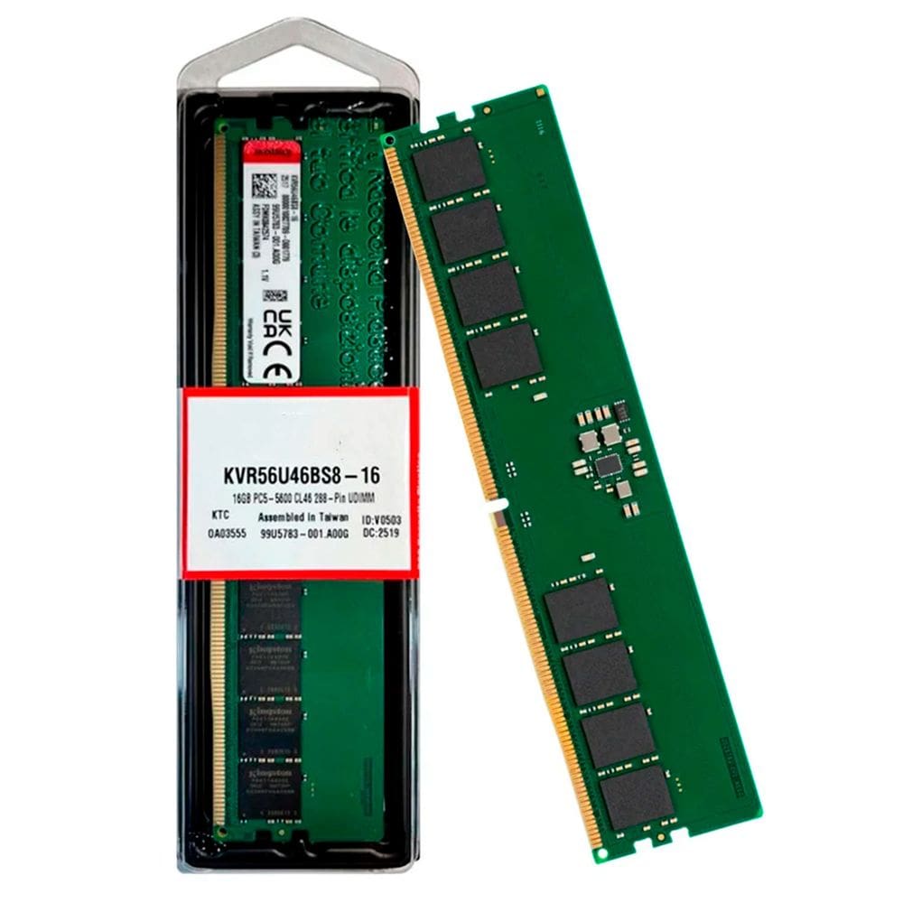 Memoria Kingston 16GB (1x 16GB) DDR5, 5600MHz, PC5-44800, UDIMM, CL46, 1.1V, 288-pin, - KVR56U46BS8-16