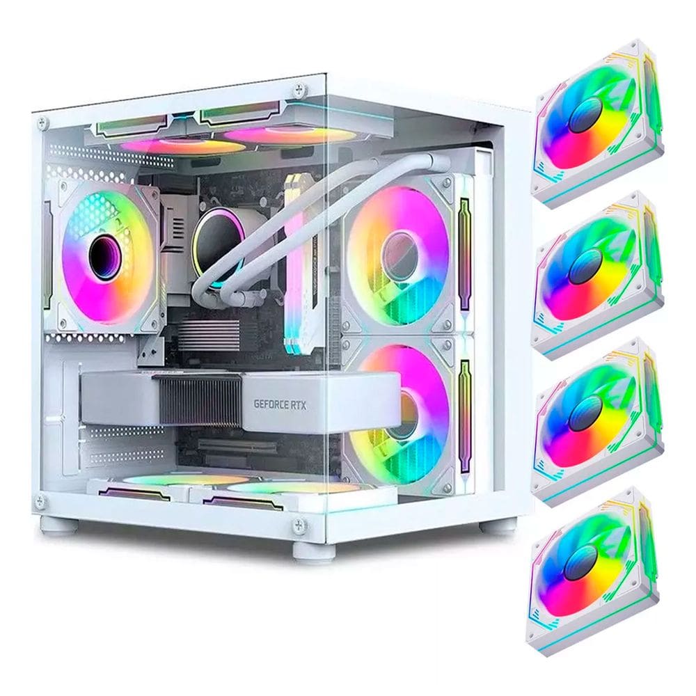 Gabinete Gamer Aquario Hayom, GB1797,4x Fans RGB, USB 3.0, Micro-ATX, Mini-ITX, Vidro Temperado -  Branco