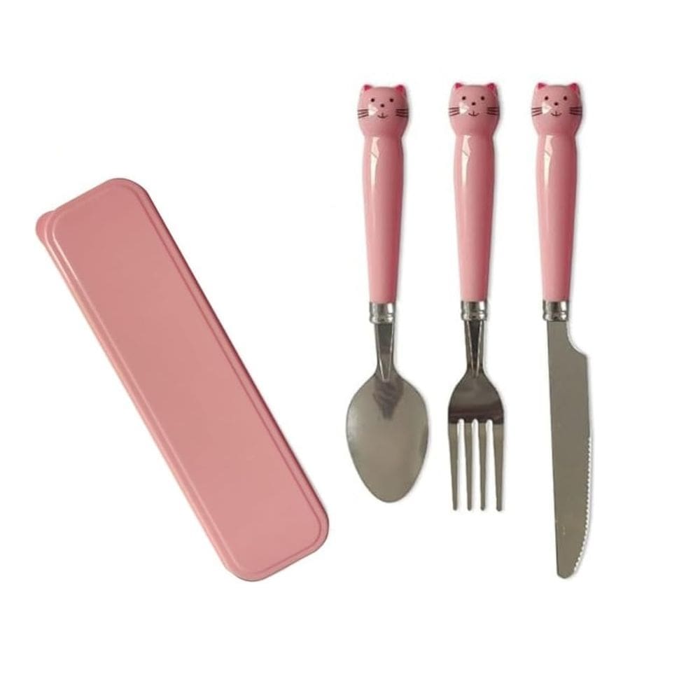 Kit Talheres em Inox de Gatinho 3 Peças com Estojo