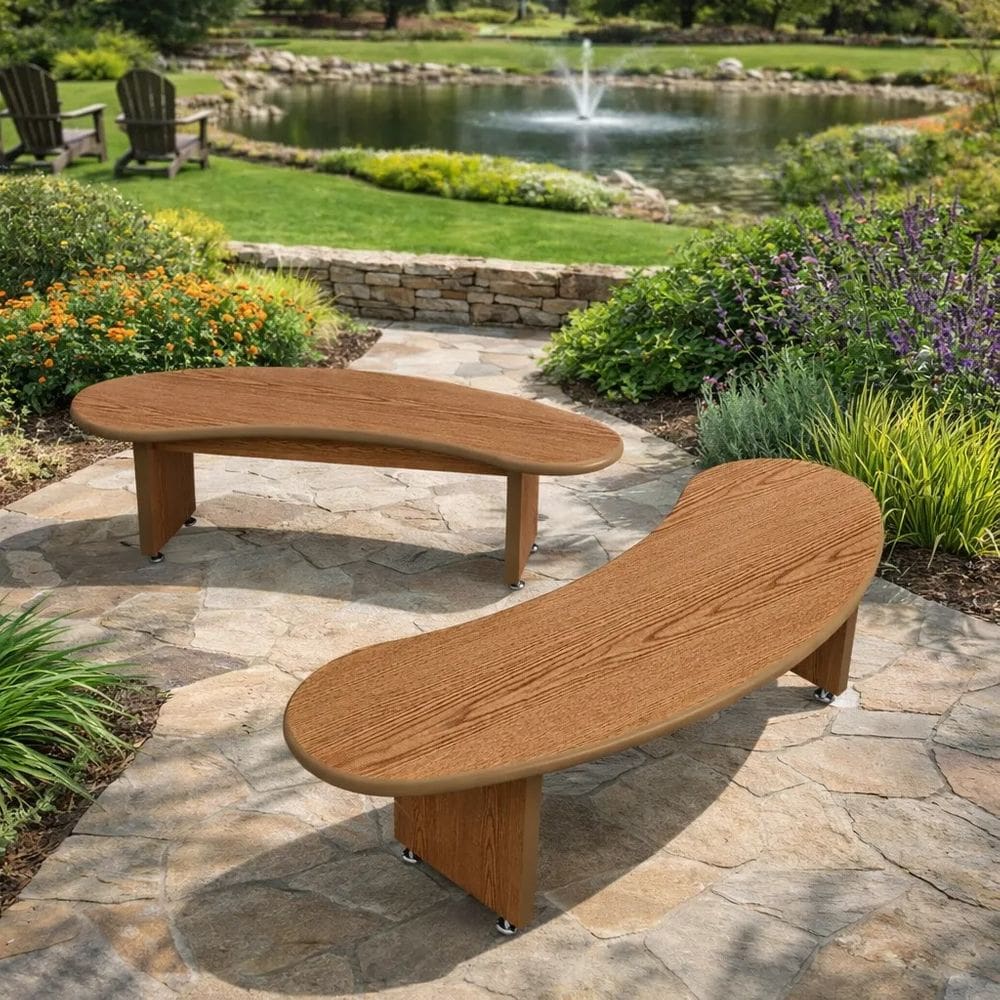 Conjunto De Bancos Curvos 120cm Em MDF Para Jardim E Varanda